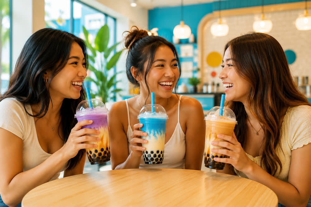 Enjoying a fresh Bubble Tea Shop boba tea